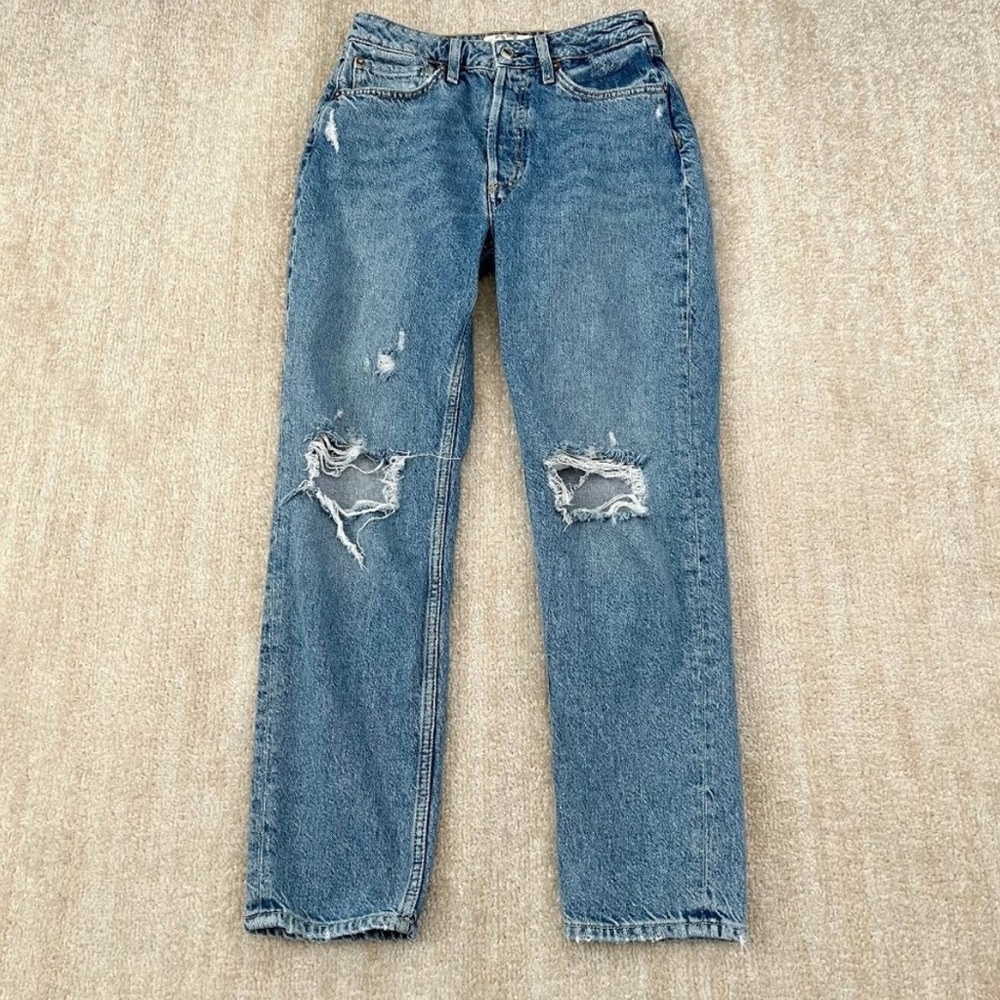 Free People We The Free High Rise Fast Times Mom Jeans 27 Blue Ripped